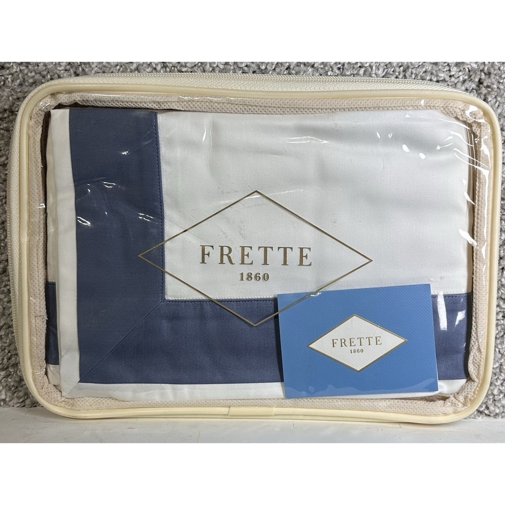 Frette‎ Flying Standard Sham Milk GrisBlu White Blue 20x28 Cotton Italy